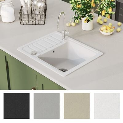 vidaXL ühepoolne köögivalamu, graniit, valge