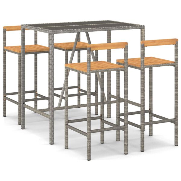 vidaXL 5-osaline aia baarikomplekt, hall, polürotang ja akaatsiapuit