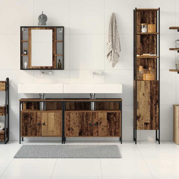 vidaXL Vannitoa m&ouml;&ouml;bleset riiuliga uksega 4 pcs Vana puit Tehispuit