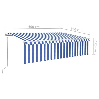 vidaXL automaatne varikatus rulooga, 6 x 3 m, sinine/valge