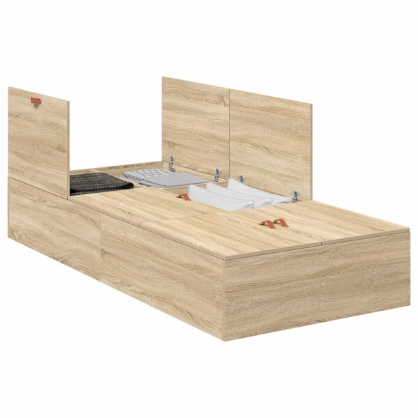 vidaXL Voodi hoiukohaga raam Sonoma tamm 100 x 200 cm Tehispuit