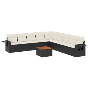 vidaXL 10-osaline aiadiivani komplekt patjadega, must, pol&uuml;rotang