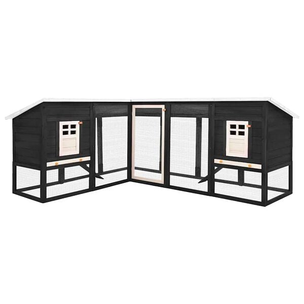 vidaXL õues kasutatav küülikupuur jooksualaga hall ja valge, kuusepuit