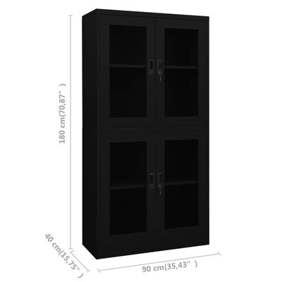 vidaXL kontorikapp, must, 90 x 40 x 180cm, teras, karastatud klaas