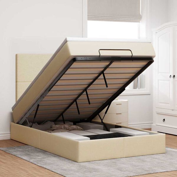 vidaXL ottomani voodi madratsiga, kreemjas, 120x200 cm, kangas