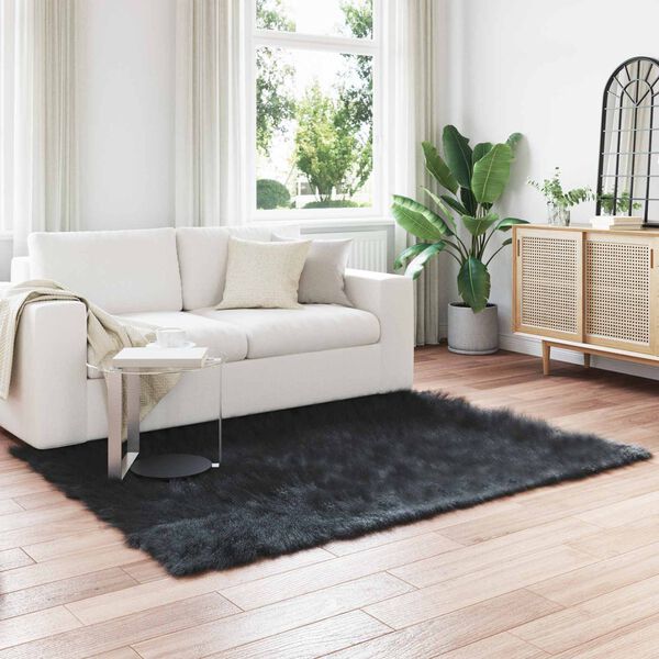 vidaXL Faux Lambanaha Vaip Tafalla Must 140 x 200 cm Pol&uuml;ester