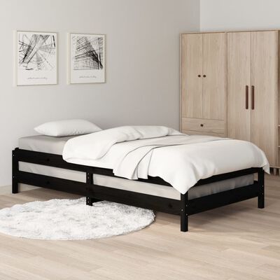 vidaXL virnastatav voodi, must, 75x190 cm, männipuit