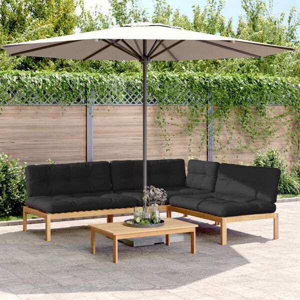 vidaXL 4-osaline kaubaalustest diivanikomplekt patjadega, akaatsiapuit