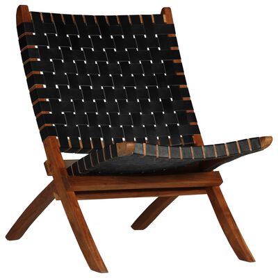 vidaXL kokkupandav tool, põimitud, must, ehtne nahk