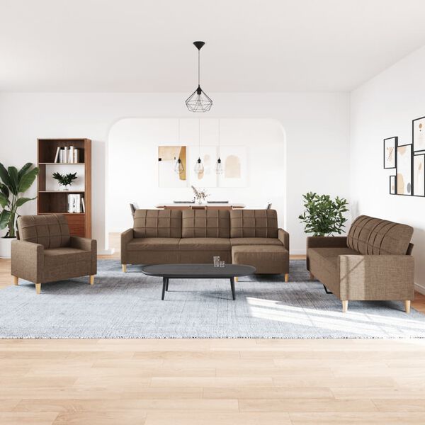 vidaXL 4-osaline diivanikomplekt jalapingiga, pruun, kangas