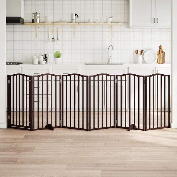 vidaXL kokkupandav koerav&auml;rav uksega, 6 paneeli, pruun tamm, 300 cm