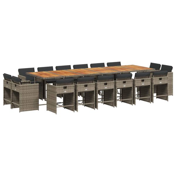 vidaXL 17-osaline aia s&ouml;&ouml;gim&ouml;&ouml;bli komplekt patjadega, hall, pol&uuml;rotang