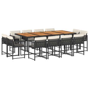 vidaXL 13-osaline aia s&ouml;&ouml;gim&ouml;&ouml;bli komplekt patjadega, must, PE-rotang