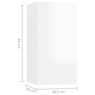 vidaXL telerikapid 4 tk, kõrgläikega valge, 30,5 x 30 x 60 cm, puitlaastplaat