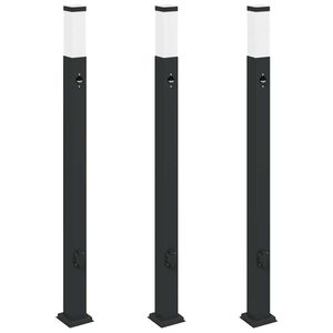 vidaXL anduri ja pistikupesaga postvalgustid, 3 tk, 110 cm, mustad, IP44