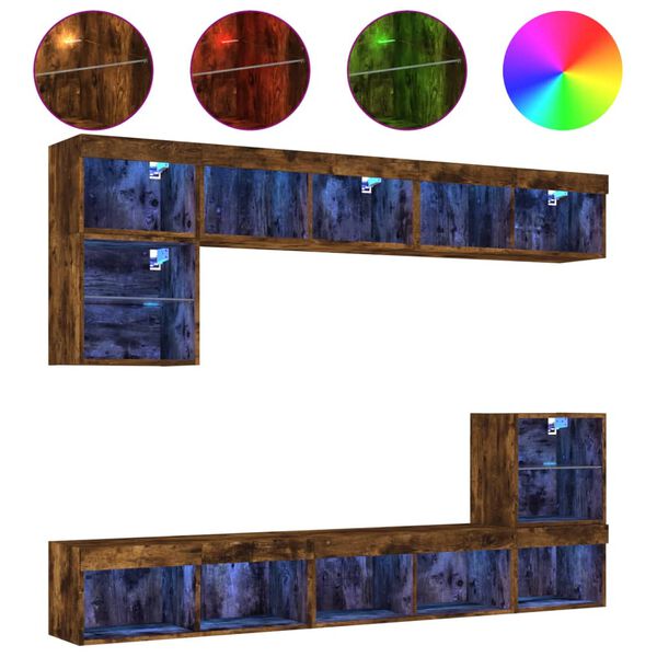 vidaXL 8-osaline telerikappide komplekt LED-tuledega, suitsutatud tamm