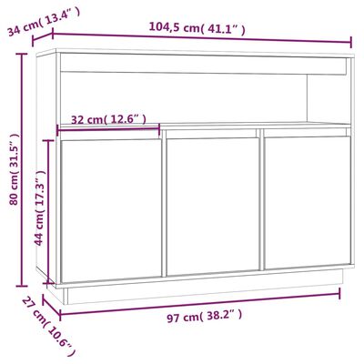 vidaXL puhvetkapp, hall, 104,5 x 34 x 80 cm, männipuit