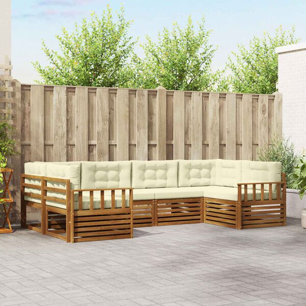 vidaXL V&auml;li diivanikomplekt 6 pcs Looduslik ja kreem Tugev akatsiapuu