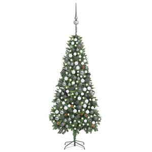 vidaXL h&auml;rmas valgustusega kunstkuusk kuulide ja k&auml;bidega 210 cm