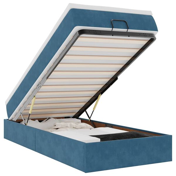vidaXL Ottomani voodiraam madratsiga, tumesinine, 90x200cm, samet
