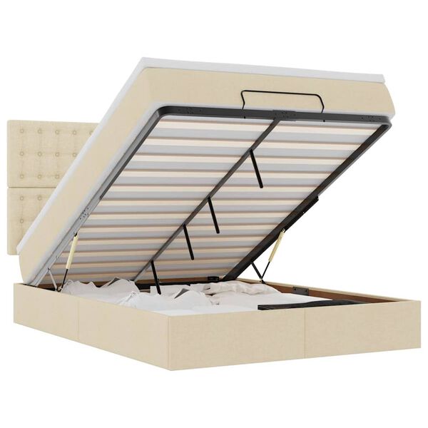 vidaXL ottomani voodi madratsita ja LED, kreemjas, 140x190 cm, kangas