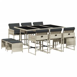 vidaXL 11-osaline aia s&ouml;&ouml;gim&ouml;&ouml;bli komplekt patjadega, hall, pol&uuml;rotang