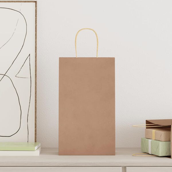 vidaXL paberkotid, 250 tk, k&auml;epidemetega, pruun, 21x11x36 cm