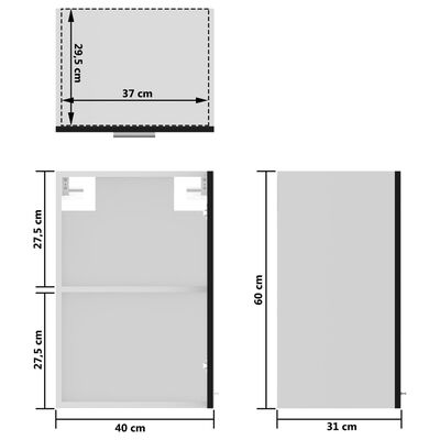 vidaXL köögikapp, must, 40 x 31 x 60 cm, puitlaastplaat