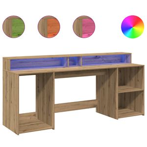 vidaXL kirjutuslaud LED-tuledega, k&auml;sit&ouml;&ouml;tamm, 200x55x91 cm, tehispuit