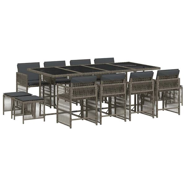 vidaXL 13-osaline aia s&ouml;&ouml;gim&ouml;&ouml;bli komplekt patjadega, hall, pol&uuml;rotang