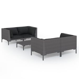 vidaXL 5-osaline aiam&ouml;&ouml;blikomplekt patjadega, pol&uuml;rotang, tumehall