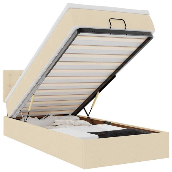 vidaXL ottomani voodi madratsiga, kreemjas, 90x200 cm, kangas