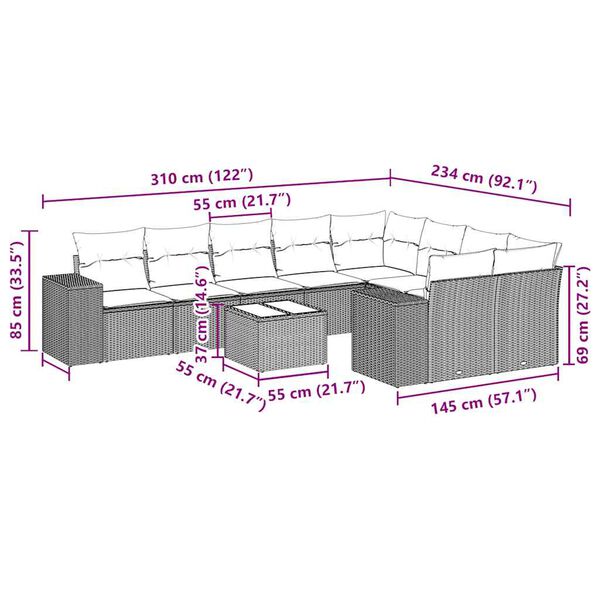 vidaXL 10-osaline aiadiivani komplekt patjadega, must, pol&uuml;rotang