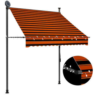 vidaXL käsitsi sissetõmmatav varikatus, LED, 150 cm, oranž ja pruun