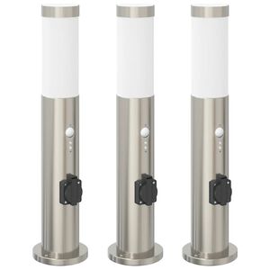 vidaXL anduri ja pistikupesaga postvalgustid, 3 tk, 50 cm, roostevaba teras, IP44