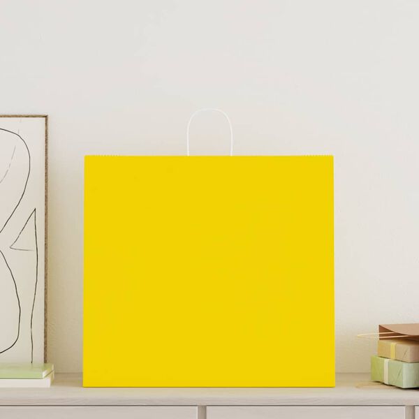 vidaXL paberkotid, 250 tk, k&auml;epidemetega, kollane, 54x15x49 cm