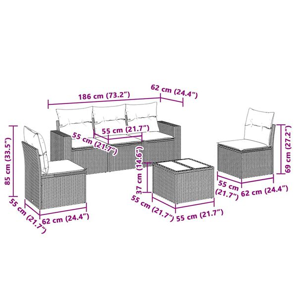 vidaXL 6-osaline aiam&ouml;&ouml;blikomplekt patjadega, helehall, pol&uuml;rotang