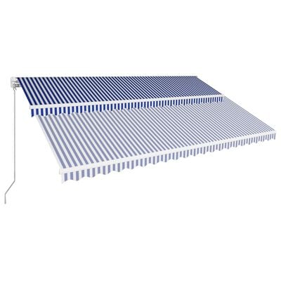 vidaXL käsitsi sissetõmmatav varikatus, 500 x 300 cm, sinine ja valge