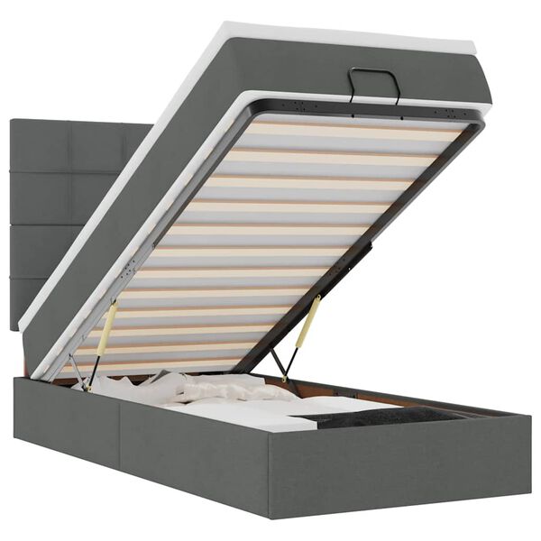 vidaXL ottomani voodi madratsita ja LED, tumehall, 90x200 cm, kangas