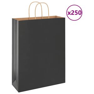 vidaXL paberkotid, 250 tk, k&auml;epidemetega, must, 32x12x42 cm