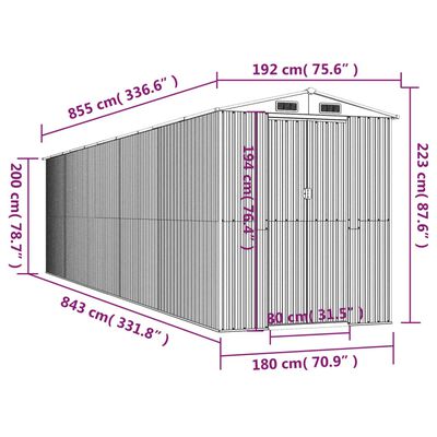 vidaXL aiakuur, tumepruun, 192x855x223 cm, tsingitud teras