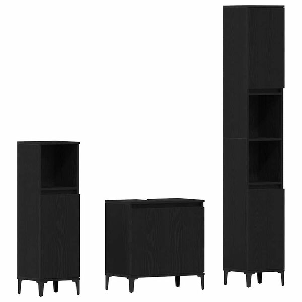 vidaXL Vannitoa m&ouml;&ouml;bleset 3 pcs Must tamm T&ouml;&ouml;deldud puit ja metall