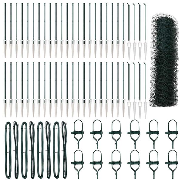 vidaXL Aed koos postidega Roheline 0.8 x 100 m PVC kaetud teras