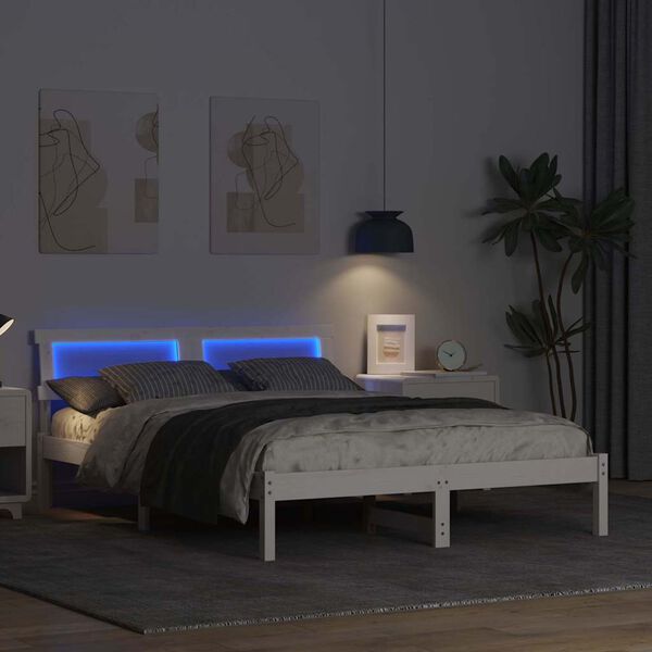 vidaXL Voodi raam peaga Valge 120 x 200 cm Tahke mänd