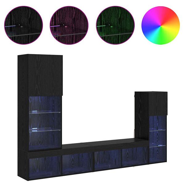 vidaXL TV Seina&uuml;ksused LED -ribatuledega 4 pcs Must tamm Tehispuit