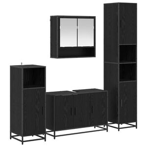 vidaXL Vannitoa m&ouml;&ouml;bleset riiuliga uksega 4 pcs Must tamm Tehispuit