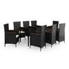 vidaXL 9-osaline aiamööbli komplekt patjadega, must