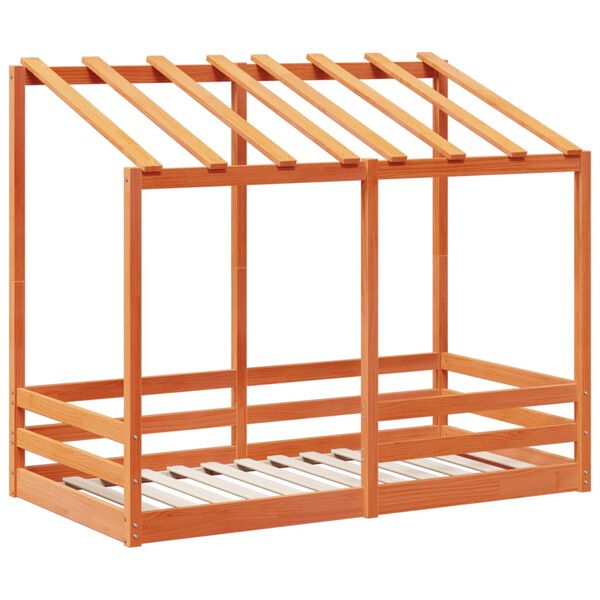 vidaXL lastevoodi koos katusega, vahapruun, 70 x 140 cm, männipuit