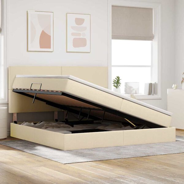 vidaXL LED-valgusega hoiuvoodi madratsiga Kreem 200 x 200 cm Pol&uuml;ester