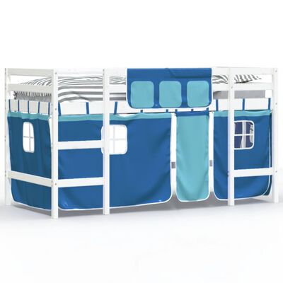 vidaXL laste kõrge voodi kardinatega, sinine, 80x200 cm, männipuit